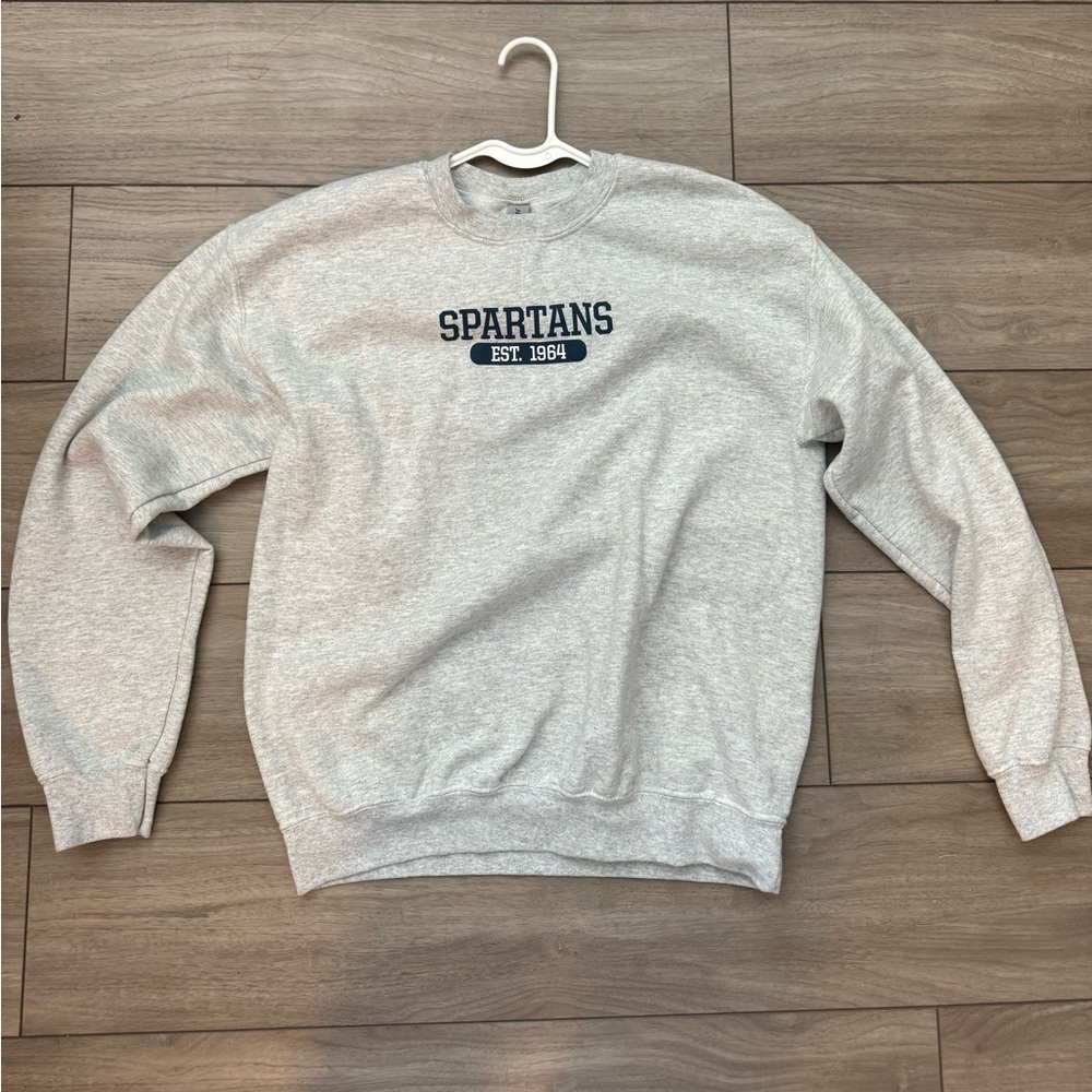 Spartan Logo heather gray crew neck.